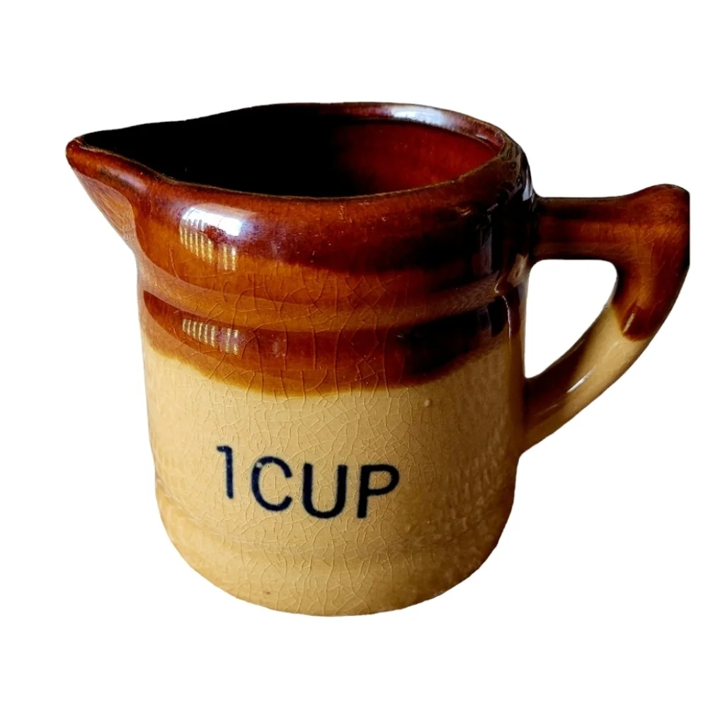 Vintage Brown Drip Glaze Pottery Set of 4 Graduated Measuring Cups Rustic